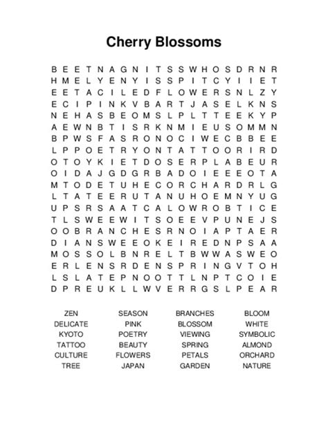 Cherry Blossoms Word Search