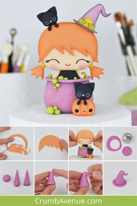 Cute Fondant Witch Tutorial With Templates Halloween Crafts