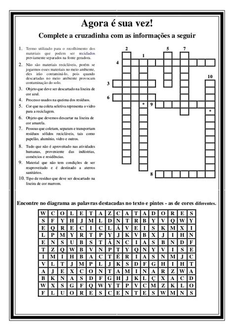 Perguntas Sobre Coleta Seletiva Feitas Na Forma De Cruzadinha Para A