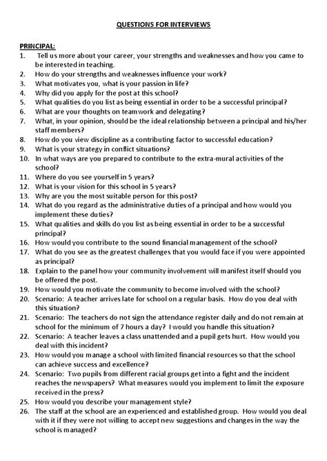 Interview Questions For Principals And Answers