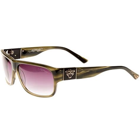 Ed Hardy Tiger Head Sunglasses Olive Horn Grey