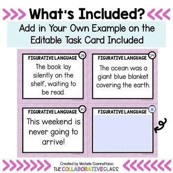 Figurative Language Task Cards Editable To Add Your Own Similes