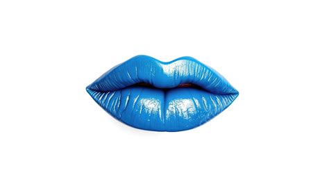 3d Rendering Of Kiss Gesture With Blue Lipstick On Female Lips Against White Background Sexy