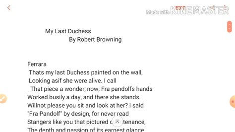 My Last Duchess Poem By Robert Browning Dramatic Monologue Youtube