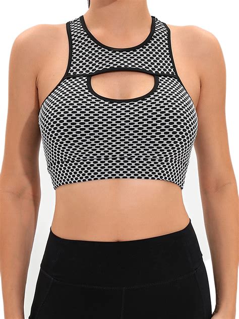 Shcke Women S Texture Sports Bras Cutout Gym Workout Yoga Bras Medium