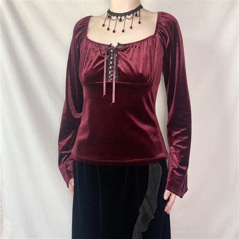 Vintage S Red Velvet Blouse Vintage Vampy Gothic Depop