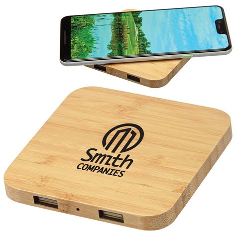 Bamboo Wireless Charging Pad With Dual Usb Ports Personalization Available Positive Promotions