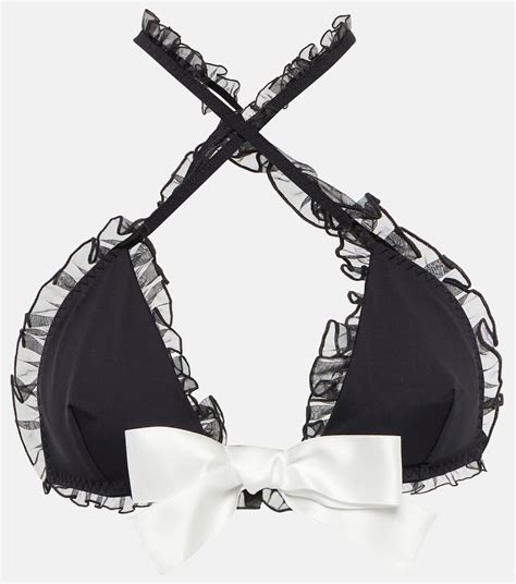 Ruffled Crossover Halter Bikini Top In Black Giambattista Valli