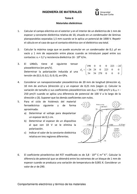 CET Tema 6 Ejercicios Tema 6 Materiales dieléctricos Calcular el