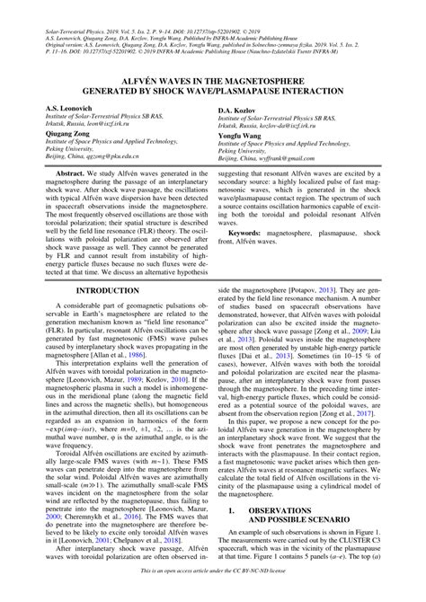 (PDF) Alfvén waves in the magnetosphere generated by shock wave ...