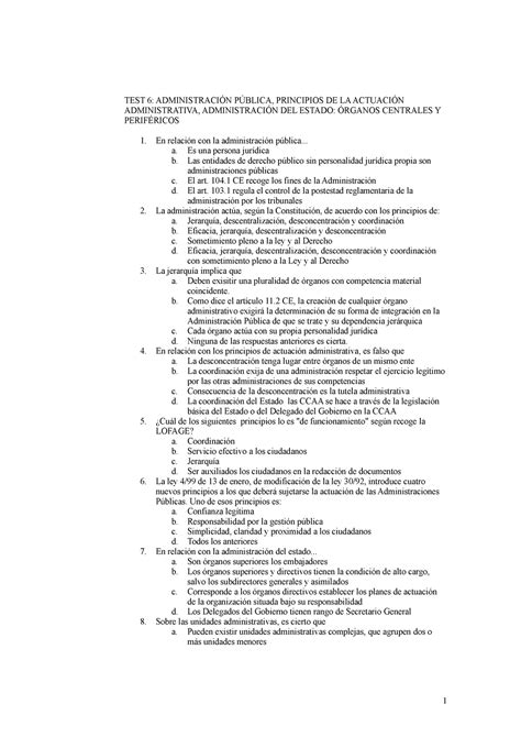 Administrativo Test Organos Del Estado Derecho Administrativo Ii