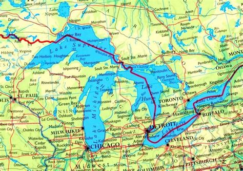 Great Lakes Road Map Map Great Lakes Lake