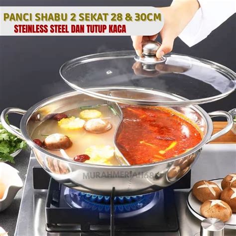 Jual MM PANCI SHABU 2 SEKAT 30CM TUTUP KACA BAHAN STAINLESS STEEL