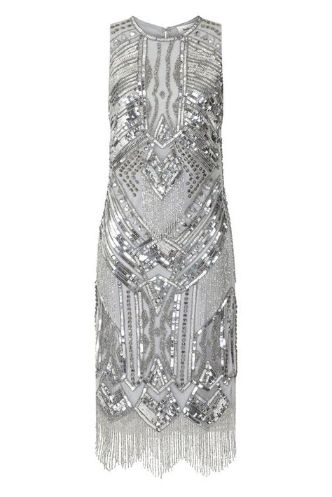 Gina Silver Embellished Flapper Dress In Flapper Dress Dresses