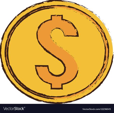 Drawing gold coin money dollar Royalty Free Vector Image