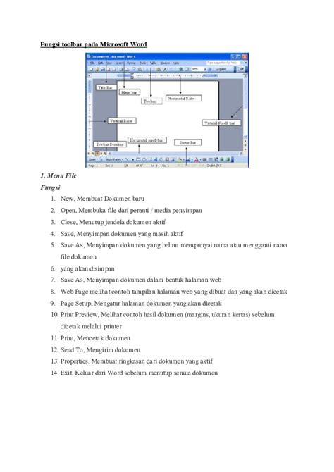 Doc Fungsi Toolbar Pada Microsoft Word 1 Menu File Fungsi Guntur