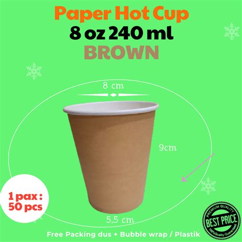 Jual Paper Hot Cup 8 Oz 240 Ml Gelas Kertas BROWN LIGHT COKLAT Isi 50