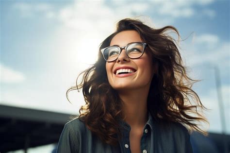 Premium Ai Image Happy Satisfied Woman Wearing Glasses Generative Ai