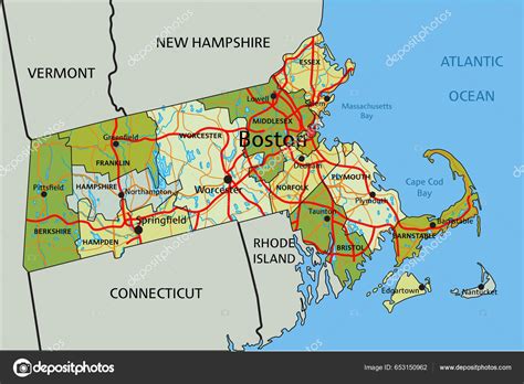 Highly Detailed Editable Political Map Separated Layers Massachusetts ...