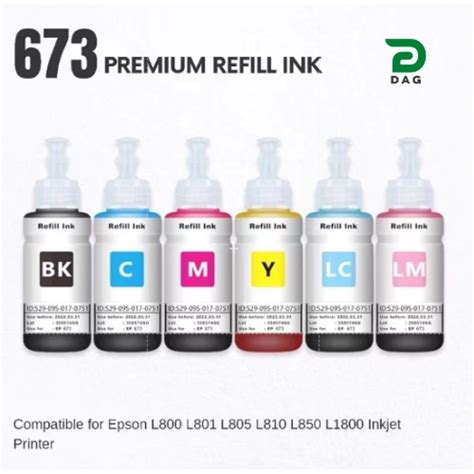 Refill Ink 673 T673 Suitable For Epson L800 L801 L805 L850 L1800 Inkjet