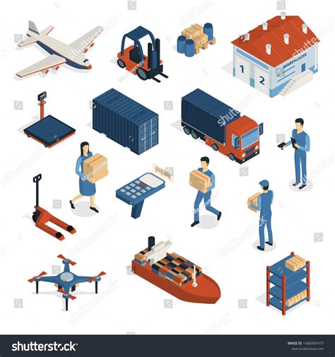 Isometric Logistics Delivery Set Isolated Images Stock Vector Royalty