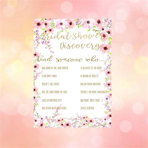 Printable Bridal Shower Games Bridal Shower Discovery Game Guest