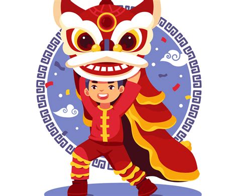 Boy Doing Chinese Lion Dance Vector Art And Graphics