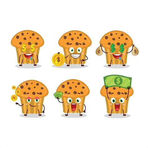 Choco Chips Muffin Cartoon Character With Cute Emoticon Bring Money