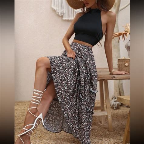 Accessories Boho Ditsy Floral Print Ruffle Hem Maxi Skirt Poshmark