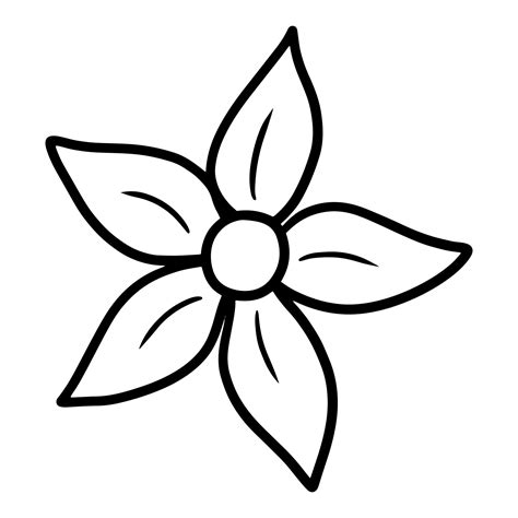 Tropical flower with five petals, simple bud, monochrome botanical vector illustration on white ...