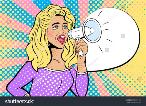 Sexy Young Woman Open Mouth Megaphone Stock Illustration 1585228150