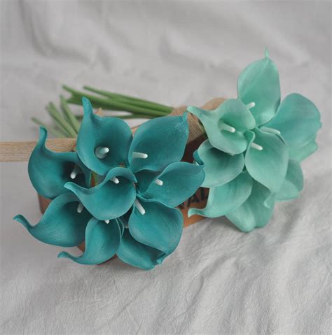 Real Touch Solid Teal Calla Lilies For Bridal Bouquets Etsy