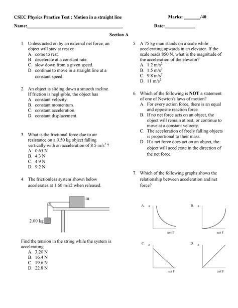 Csec Physics Motion Questions Marks Name