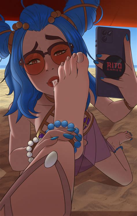 Rule 34 2girls Anklet Ashe League Of Legends Barefoot Beach Bikini Blue Hair Blue Toenails