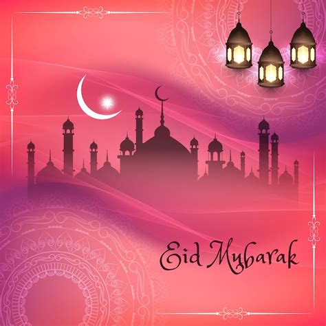 Free Vector Eid Mubarak Religious Islamic Silhouettes With Pink