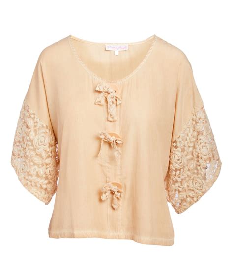 Peach Lace Sleeve Button Front Top Women Lace Sleeves Womens Tops