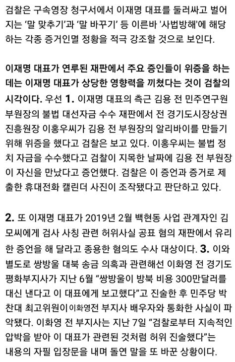 검찰 이재명 구속영장 청구서 미리보기사법방해 깨알 적시 정치유머 게시판