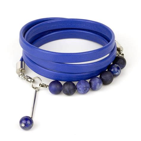 Royal Blue Beaded Leather Bracelet Inmind Handcrafted Jewellery