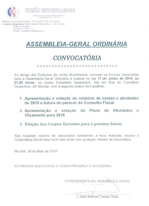 Uni O Mucifalense Assembleia Geral Convocat Ria