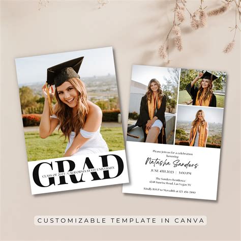 Minimalist Graduation Party Invitation Graduation Announcement Template Canva Editable