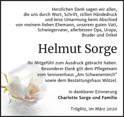 Traueranzeigen Von Helmut Sorge Abschied Nehmen De