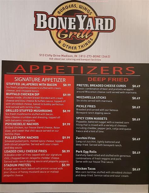 Menu at Boneyard Grill pub & bar, Madison