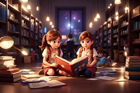 Premium Photo Children Reading Books In Library
