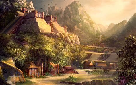 Landscape Architecture Fantasy Art Artwork Village Hd Wallpaper