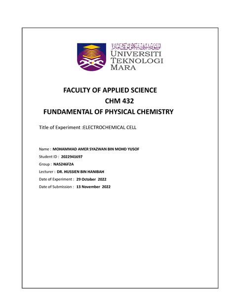 Experiment Jotter Faculty Of Applied Science Chm Fundamental Of