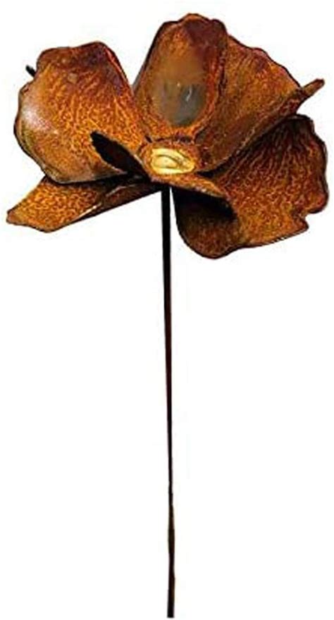 Itsisa Gartenstecker Mohn Mit Gold Im Rost Design Rostfigur F R Den