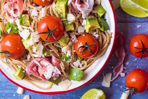 Avocado Lime And Tomato Spaghetti With Prosciutto Di San Daniele And