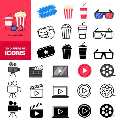 Premium Vector Cinema Icons Cinema Icons Set Flat Linear And