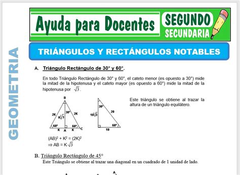 Triángulos Y Rectángulos Notables Para Segundo De Secundaria Ayuda Para Docentes