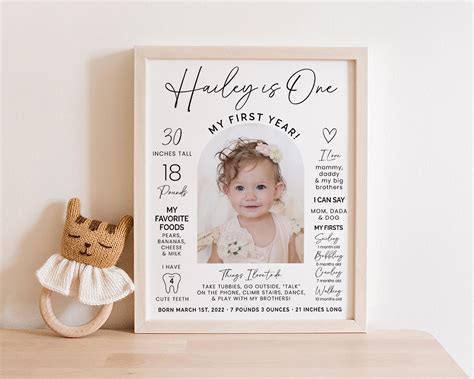 Modern Editable St Birthday Milestone Sign Printable One Year Photo